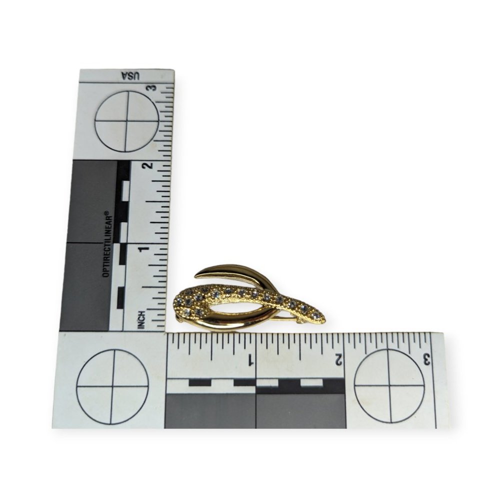 Gold Tone & Rhinestone "e" Brooch/Pin - Picture 3 of 3